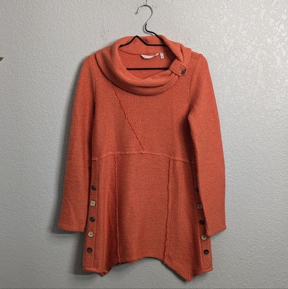 Soft Surroundings Women's Orange Tweed Tunic Sweater Cowl Neck Side Buttons XS - Picture 2 of 10